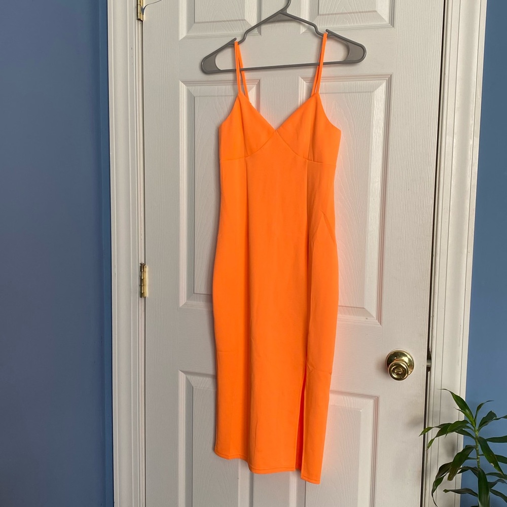 Neon orange midi dress
